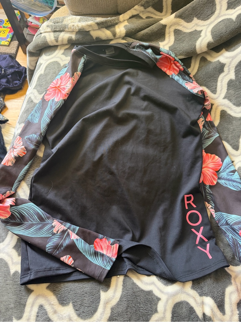Roxy Black Swim Top with Pink Logo Accent